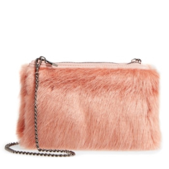 Street Level Faux Fur Pink Clutch Crossbody Bag